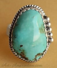 Bague western USA, bijou américain en argent et turquoise naturelle