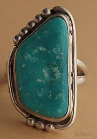 Bague Western Country Américaine en argent et turquoise, bijou artisanal américain signé Art Gatzke