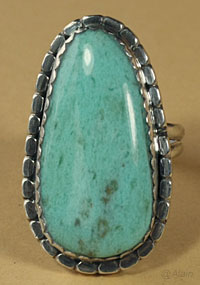 Bague Western Country en argent massif et turquoise naturelle, bijou signé par l'artiste Américain Art Gatzke