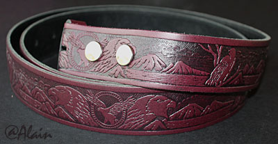 Ceinture Western en cuir repoussé, motif Aigle Américain et Tête d'Aigle,largeur 38 mm