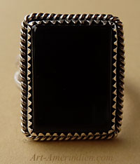 Bague amérindienne Navajo, bijou South Western américain en argent et onyx