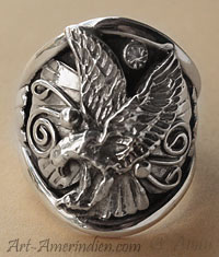 Bague amérindienne Navajo en Argent massif, représente l'Aigle symbole de l'Amérique, bijou amérindien signé K.
