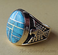 Navajo Indian Native american sterling silver and turquoises mosaïc men's ring