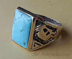 Navajo Indian native american sterling silver Kokopelli symbol and turquoise mens ring