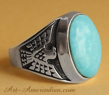Navajo Indian Native American sterling silver and sky blue turquoise men's ring hallmarked AJM