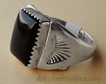 Navajo native american indian sterling silver and black Onyx mens ring