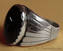 Indian native american Onyx and sterling men's ethnic ring
