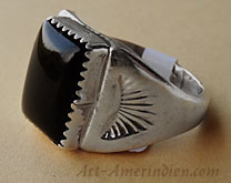 Indian native american navajo mens ring, sterling silver and onyx