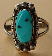 Bague Navajo tribale en argent et turquoise, bijou amérindien signé Carlos