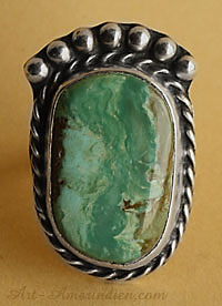 Bague amérindienne Navajo en argent et turquoise verte, bijou amérindien tribal en argent