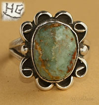 Bague ancienne Navajo en turquoise et argent, 4 gouttes d'argent