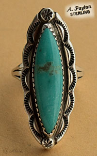 Bague amérindienne en turquoise verte et bleue, bijou Navajo en argent signé Lee