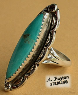 Indian Native american Navajo hallmarked Lee turquoise and sterling ring