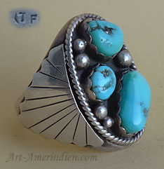 Indian Native American jewelry, this Navajo tribal men's ring is hallmarked TF by Artist