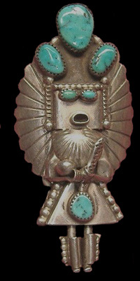 Bijou Tribal amerindien Navajo ancien, en argent massif incrust de turquoises