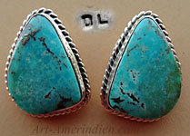 Boucles d'oreilles Navajo avec turquoises entourées d'une corde en argent, bijou ethnique signé