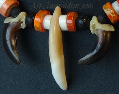 Indian ethnic tribal choker necklace made from buffalo bone beads, coyote tooth and claws