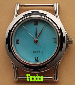 Boitier ou mouvement pour montre amérindienne, cadran turquoise bleue et mouvement quartz à pile