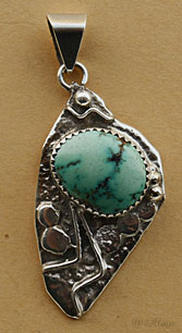 Pendentif amérindien en argent et turquoise, bijou ethnique Navajo signé Danny Romero