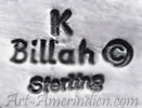K Billah mark on Indian jewelry for Kevin Billah Navajo silversmith