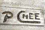 P.CHEE mark on a plate isPat Chee Navajo silversmith hallmark