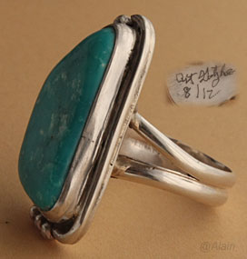 South Western American ring made out of sterling silver and cream matrix turquoise signed by american artist Art Gatzke