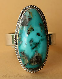 Bague western ovale en argent et turquoise naturelle, bijou made in USA