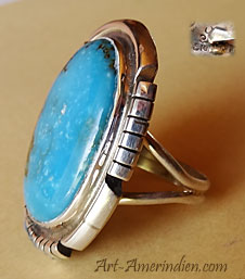 Indian Native American Navajo sterling silver and turquoise ring signed Silver Ray