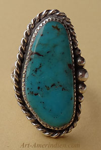 Bague amérindienne Navajo, bijou en argent avec turquoise bleue