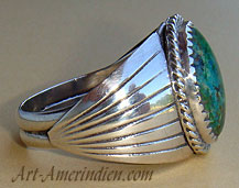 Navajo Indian Native American ring made out of Sterling Silver and parrot wing Turquoise.