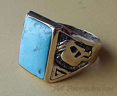 Navajo Indian native american sterling silver Kokopelli symbol and turquoise mens ring