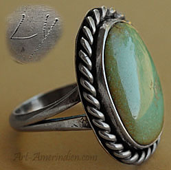 Green turquoise and sterling silver Navajo ring, old pawn Navajo jewelry
