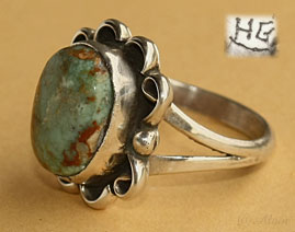 Navajo Indian Native American sterling silver and turquoise ring hallmarked HG, size 6 1/2