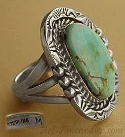 Indian Native american Navajo ring, sterling silver and turquoise, size 7 1/4