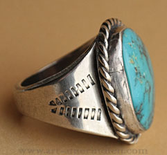 Indian native american navajo sterling silver and dark blue turquoise ring