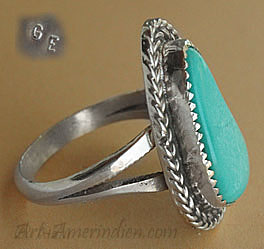 Navajo turquoise and sterling ethnic / tribal ring, hallmark GE