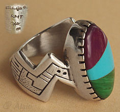Indian Native american modernist ring hallmarked RMT for Roderick & Marilyn Tenorio from Santo Domingo pueblo.