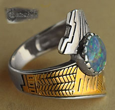 Rare Santo Domingo Indian Native American ring sterling & 14k gold, hallmarked Relios Jewelry and Roderick Tenorio.