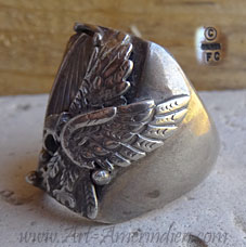 Bague pour homme, chevalière Navajo en argent ornée d'un Aigle, d'une plume et de gouttes d'eau