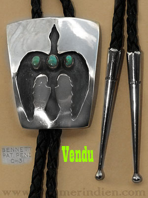 Bolotie ou bolatie americain, bijou South western amerindien Hopi en argent massif et turquoises