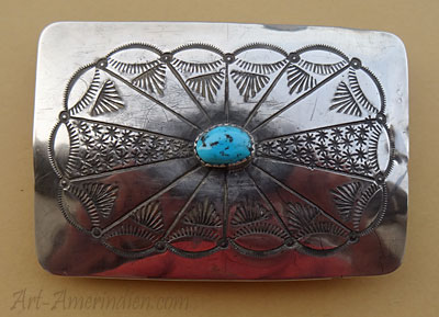 Boucle de ceinture Américaine Navajo en argent avec turquoise