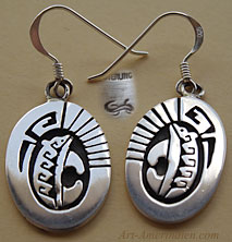 Boucles d'oreilles Navajo en argent massif avec décor Ours fétiche