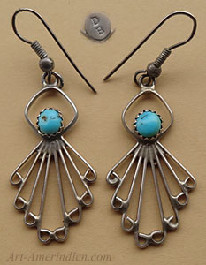 Boucles d'oreilles Navajo en fil d'argent et turquoise