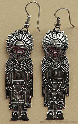 Boucles d'oreilles Navajo, bijou amérindien ethnique en argent représentant le dieu soleil