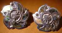 Boucles d'oreilles amérindiennes aztèques en argent sterling 0.925 et abalone