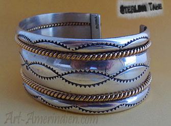 Vintage Navajo bracelet with 12 k gold filled ropes, hallmarked Tahe for Navajo silversmith Verna Tahe