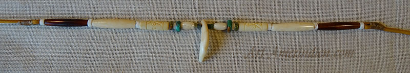 choker ethnique tribal indien, perles en os, dent de coyote et turquoises