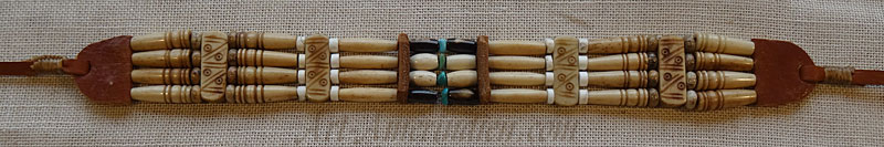 choker indien 4 rangs de tubes en os et perles de turquoises