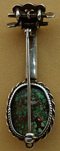 Native american indian navajo brooch pendant, sterling banjo with a Red Mountain Turquoise serrated