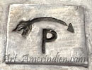 P under right pointing bent arrow mark on Navajo squash blossom necklace